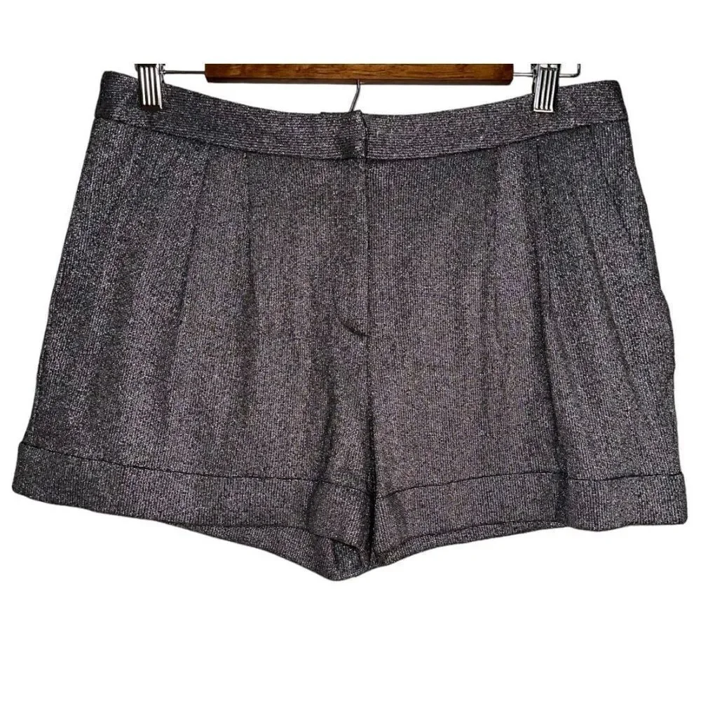 Rebecca Minkoff Womens Metallic Mini Shorts Pockets Silver Black‎ Knit Glam Chic